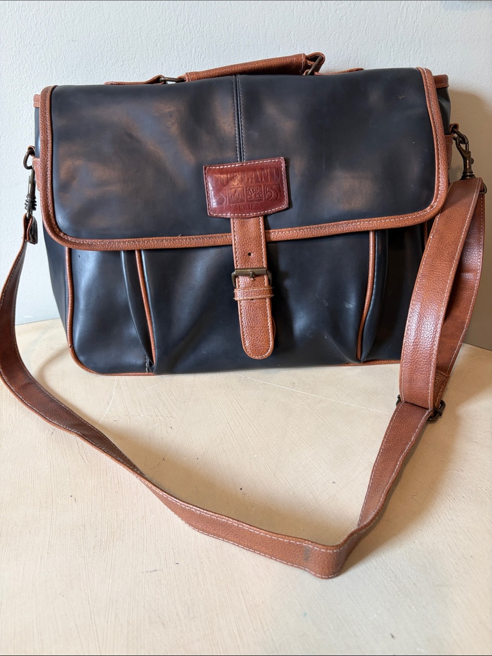 Overland Outfitters Vintage  Black Messenger Bag with Brown Leather Trim